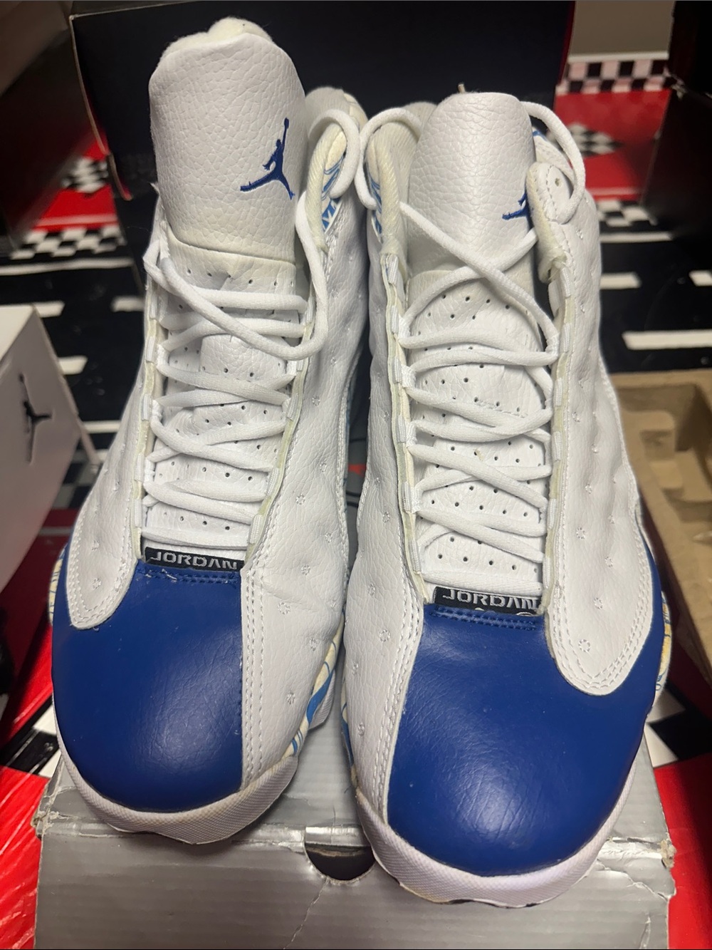 White and Royal Blue Air Jordan 13 Retro Basketball Shoes